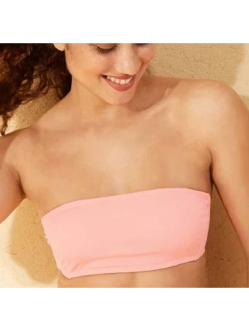 NWT Shade & Shore Coral Ribbed Bandeau Bikini Top with Attachable Straps - XL